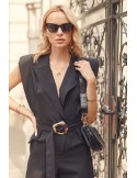 Salopeta eleganta cu guler, neagra FG573 - Magazin online - Boutique